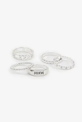 Ardene 5-Pack Chain Link Rings in Silver | Size
