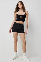 Ardene High Rise Cut-Off Hem Denim Shorties in Black | Size | Cotton/Elastane