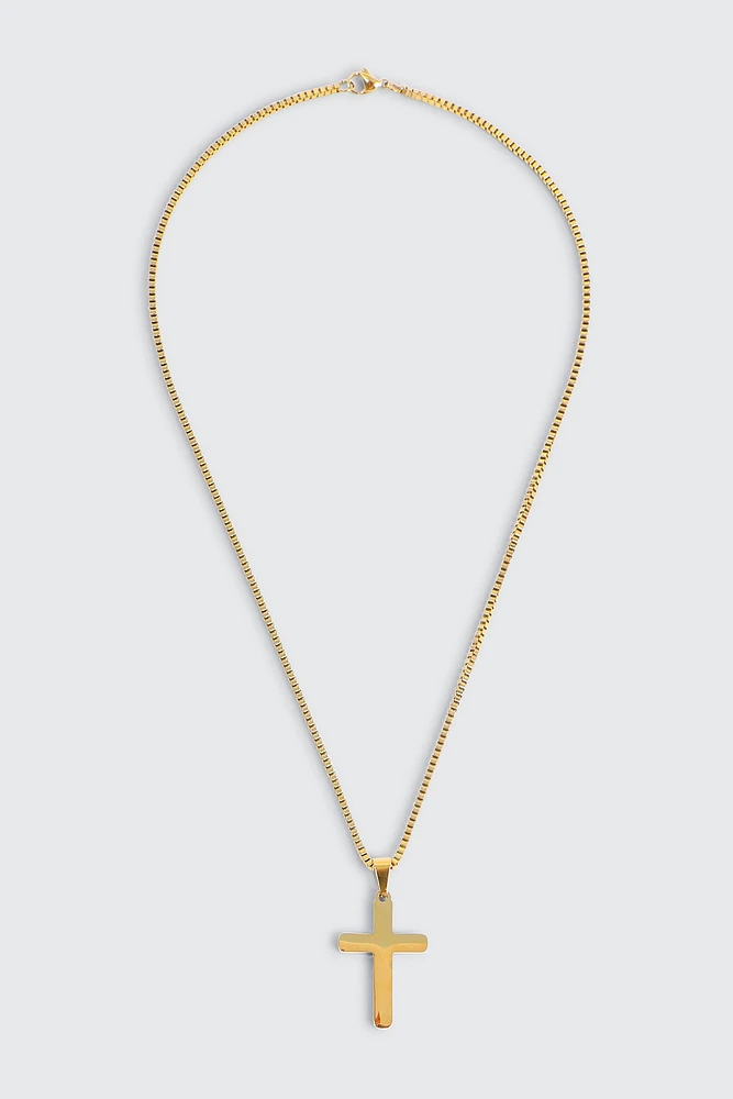 Ardene Man Stainless Steel Cross Pendant Chain Necklace For Men in Gold