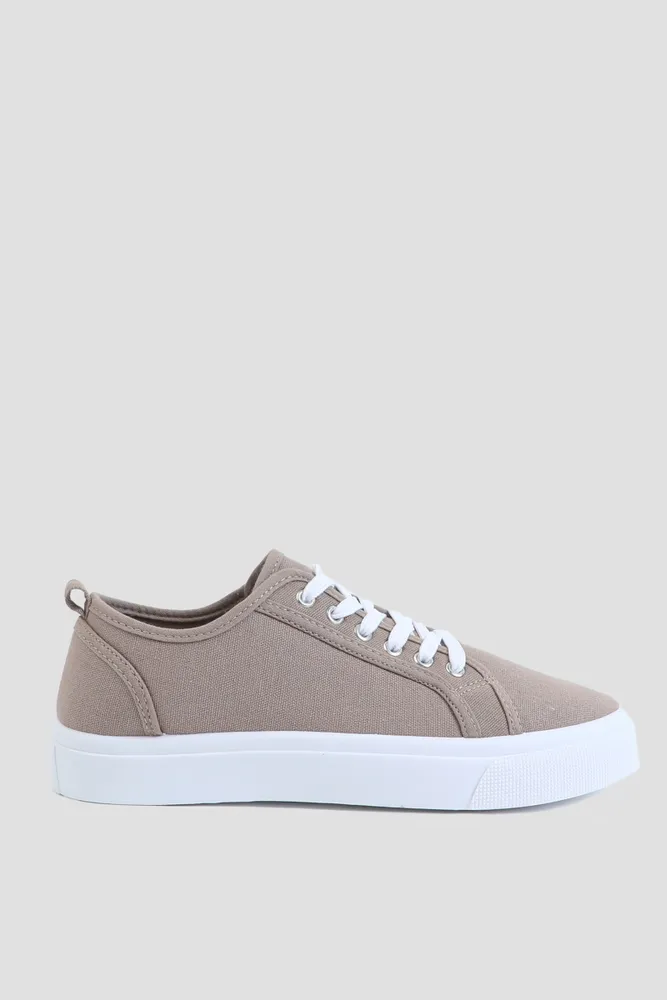 Ardene Canvas Lace Up Sneakers in Beige | Size 6