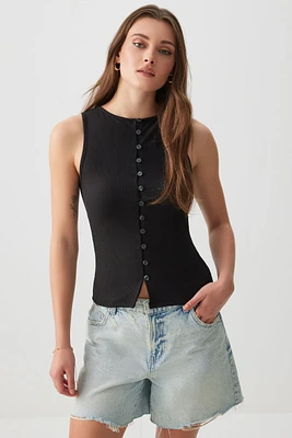 Ardene Super Soft Rib Button Front Tank in | Size | Polyester/Elastane | Eco-Conscious