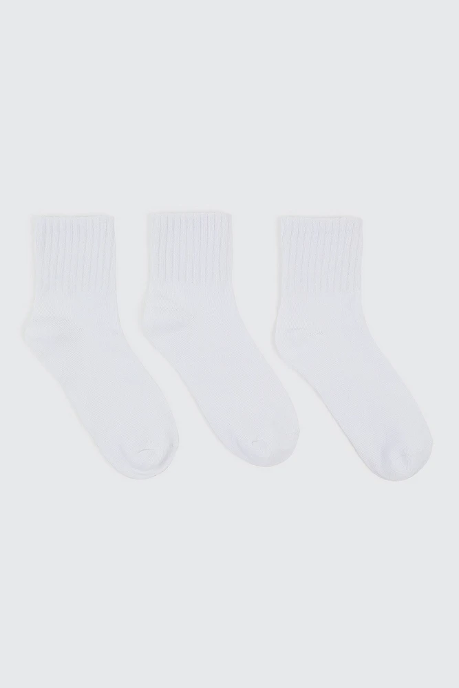 Ardene Kids 3-Pack White Crew Socks | Polyester/Spandex