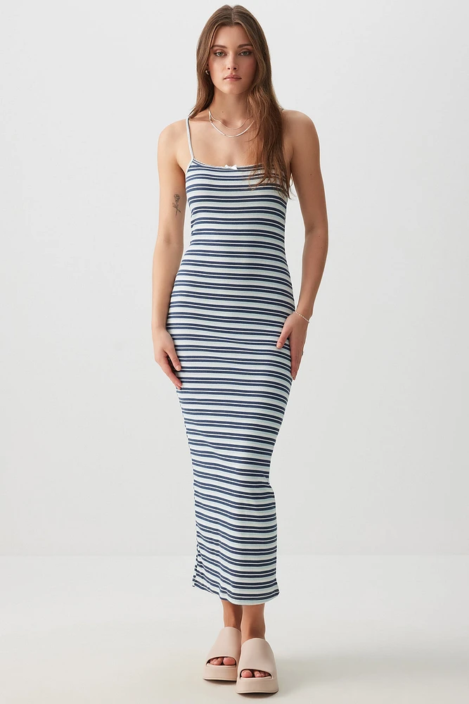 Ardene Striped Maxi Dress in Dark Blue | Size | Spandex/Cotton