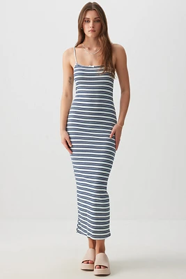 Ardene Striped Maxi Dress in Dark Blue | Size | Spandex/Cotton