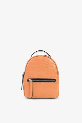 Ardene Croc Embossed Mini Backpack in Orange | Faux Leather/Polyester