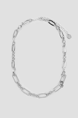 Ardene Pave Mix Chain Link Necklace in Silver