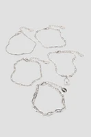 Ardene 5-Pack of Chain Bracelets with Padlock Charm in Silver