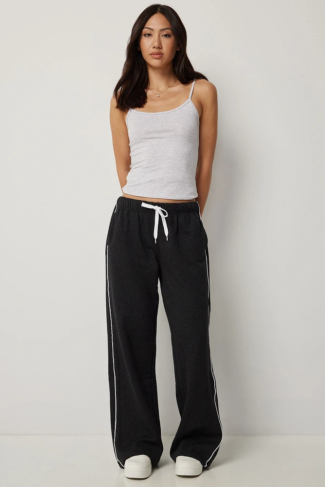 Ardene Double Stripe Baggy Sweatpants in Dark Grey | Size | Polyester/Cotton