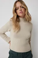 Ardene Fitted Fuzzy Mock Neck Sweater in Beige | Size | Polyester/Nylon