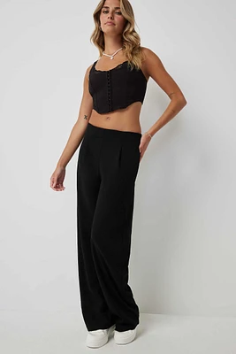 Ardene High Rise Wide Leg Pleated Pants in Black | Size | Polyester/Spandex
