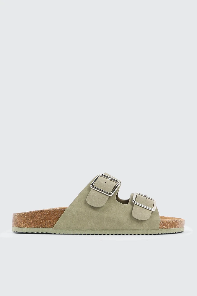 Ardene Two-Buckle Sandals in Khaki | Size | Faux Suede
