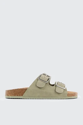Ardene Two-Buckle Sandals in Khaki | Size | Faux Suede