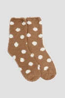 Ardene Polka Dot Cozy Socks in Brown | Polyester/Spandex