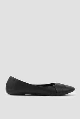 Ardene Ballet Flats with Pleated Detail in | Size | Faux Leather