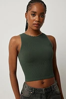 Ardene Basic High Neck Seamless Crop Tank in Dark Green | Size | Nylon/Elastane