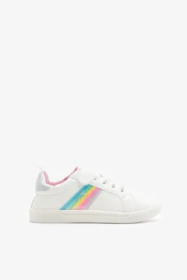 Ardene Kids Rainbow Tennis Shoes in White | Size | Faux Leather