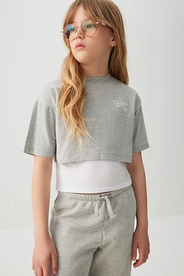 Ardene Kids Layered Graphic Boxy T-Shirt in Grey | Size | Cotton/Elastane