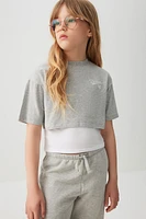 Ardene Kids Layered Graphic Boxy T-Shirt in Grey | Size | Cotton/Elastane