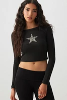 Ardene Ultra Crop Graphic Long Sleeve T-Shirt in | Size | Polyester/Elastane | Eco-Conscious