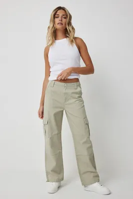 Ardene Ultra High Rise Cargo Pants in Light Green | Size | 100% Cotton