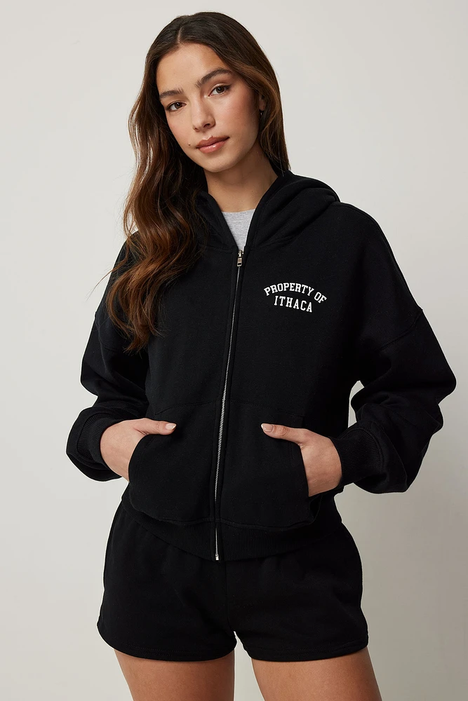 Ardene New York Zip Up Hoodie in | Size | Polyester/Cotton | Fleece-Lined