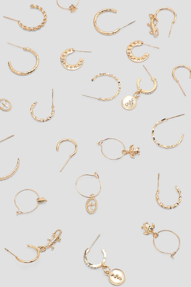 Ardene 12-Pack Charm Hoop Earrings in Gold | Stainless Steel