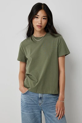 Ardene Basic Organic Cotton Relaxed T-Shirt in Khaki | Size | Cotton/Elastane | Eco-Conscious