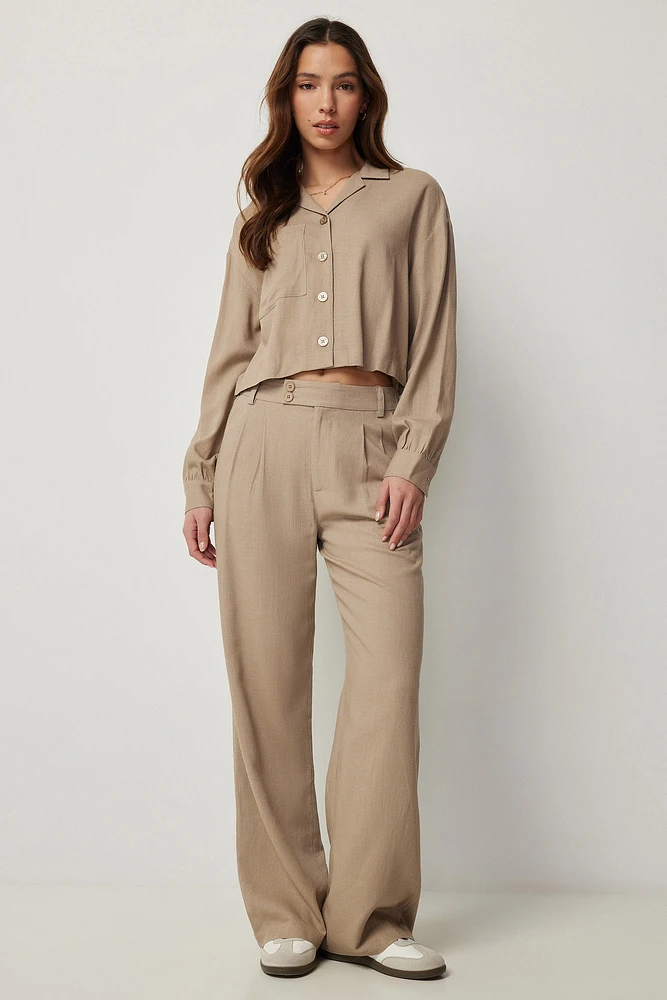 Ardene High Rise Linen Blend Trousers in Beige | Size | Viscose