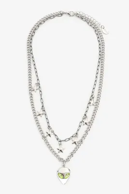Ardene 2-Row Alien & Star Necklace in Silver