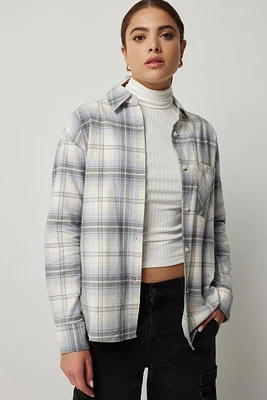 Ardene Plaid Flannel Shirt in Light Blue | Size | 100% Cotton