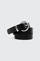 Ardene Round Buckle Belt in Black | Size | Faux Leather