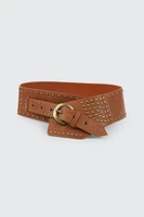 Ardene Asymmetrical Studded Corset Belt in Cognac | Size | Faux Leather