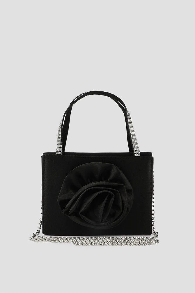 Ardene Clutch with Rosette in Black