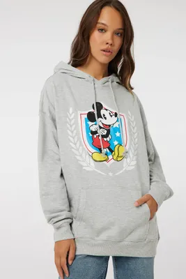 Ardene Mickey Mouse Hoodie in Light Grey | Size | Polyester | Fleece-Lined