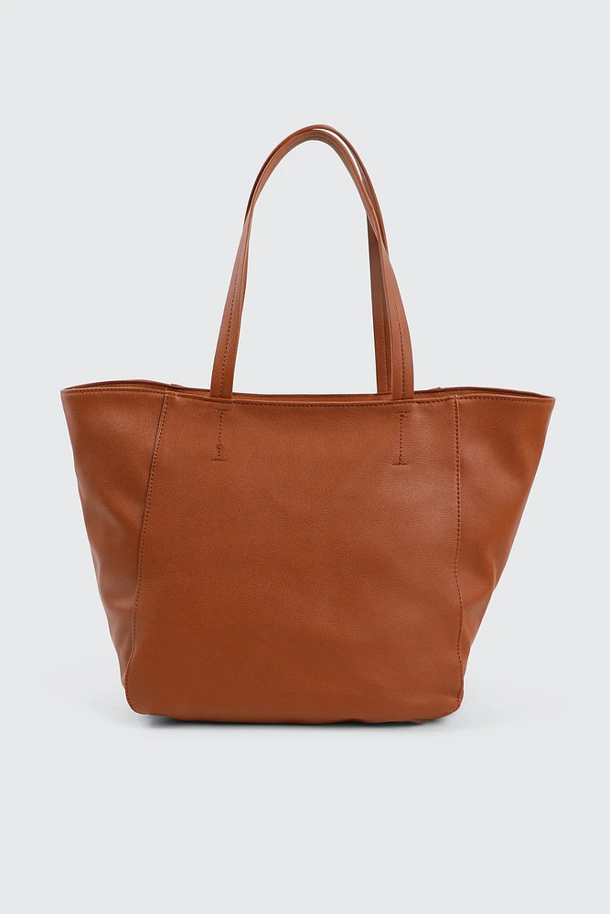Ardene Faux Leather Tote Bag in Cognac | 100% Recycled Polyester/Faux Leather | Eco-Conscious