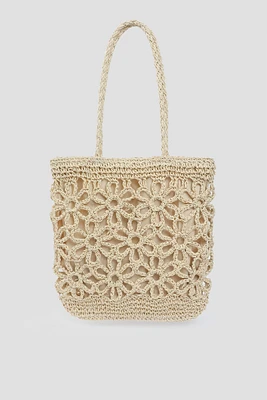 Ardene Floral Straw Tote Bag in Beige | Polyester
