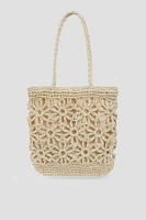 Ardene Floral Straw Tote Bag in Beige | Polyester