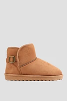 Ardene Faux Sheepskin Boots with Buckle in Cognac | Size | Faux Suede | Eco-Conscious | Microfiber