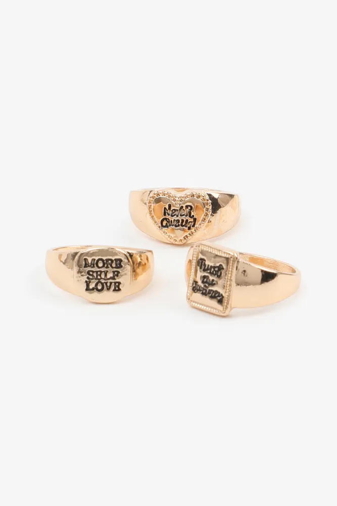 Ardene 3-Pack Affirmation Gold Rings | Size