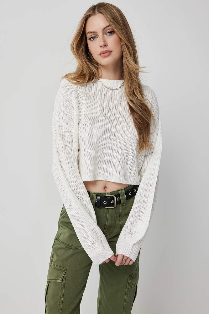 Ardene Boxy Crop Sweater in White | Size | 100% Acrylic