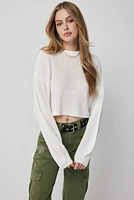 Ardene Boxy Crop Sweater in White | Size | 100% Acrylic