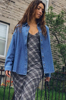 Ardene Denim Shacket in Medium Blue | Size Small | 100% Cotton