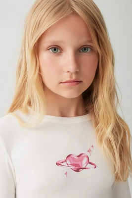 Ardene Kids Graphic Long Sleeve T-Shirt in White | Size | Polyester/Spandex