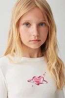 Ardene Kids Graphic Long Sleeve T-Shirt in White | Size | Polyester/Spandex