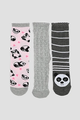 Ardene Kids 3-Pack Panda Crew Socks | Polyester/Spandex