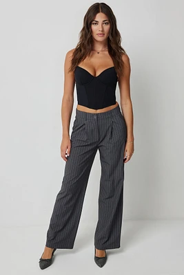 Ardene High Rise Straight Leg Tailored Pants in Dark Grey | Size | Polyester/Elastane/Viscose