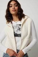 Ardene Hooded Sherpa Vest in White | Size Large | Polyester