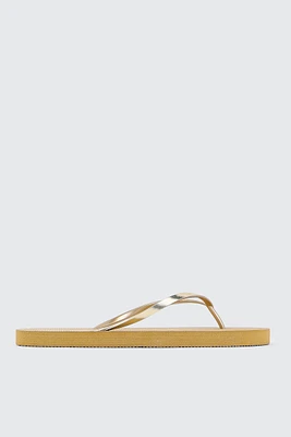 Ardene Shiny Flip-Flops Sandals in Gold | Size | Eco-Conscious