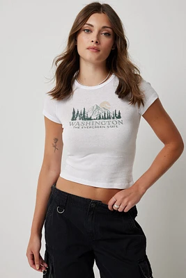 Ardene Crop Destination T-Shirt in White | Size | 100% Cotton