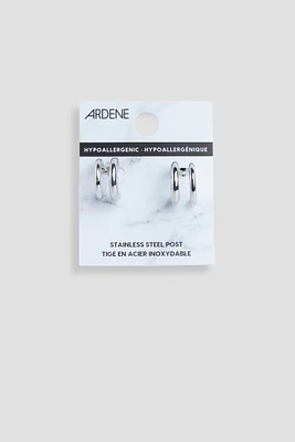 Ardene 2-Row Mini Hoop Earrings in Silver | Stainless Steel